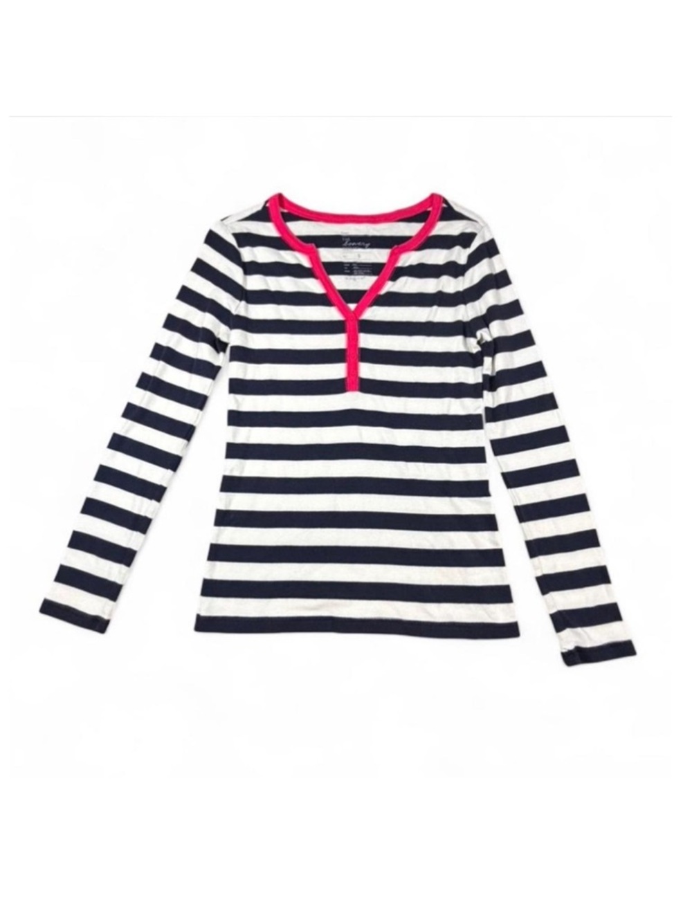 Gap Bowery Super Soft Henley Navy Stripe Pink Trim Long small